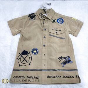 Burberry Boys Embroidered Gabardine Tropical Shirt sz 8
